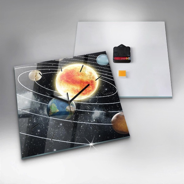 Square wall clock The solar system