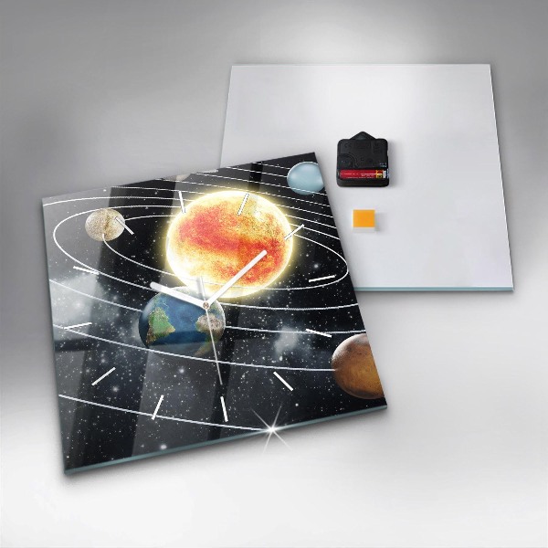 Square wall clock The solar system