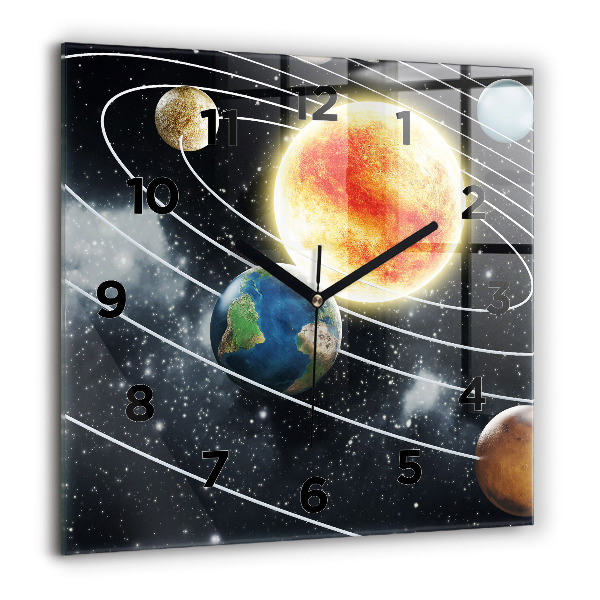Square wall clock The solar system