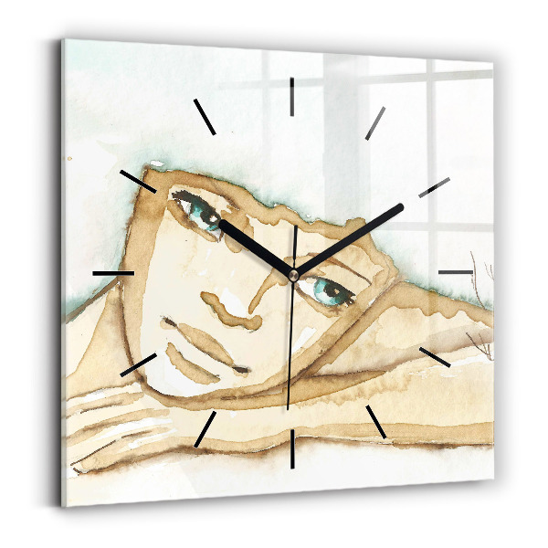Square wall clock Portrait of a woman