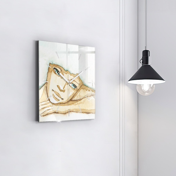 Square wall clock Portrait of a woman