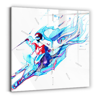 Square wall clock Skier