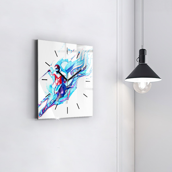 Square wall clock Skier