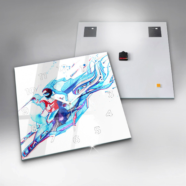 Square wall clock Skier