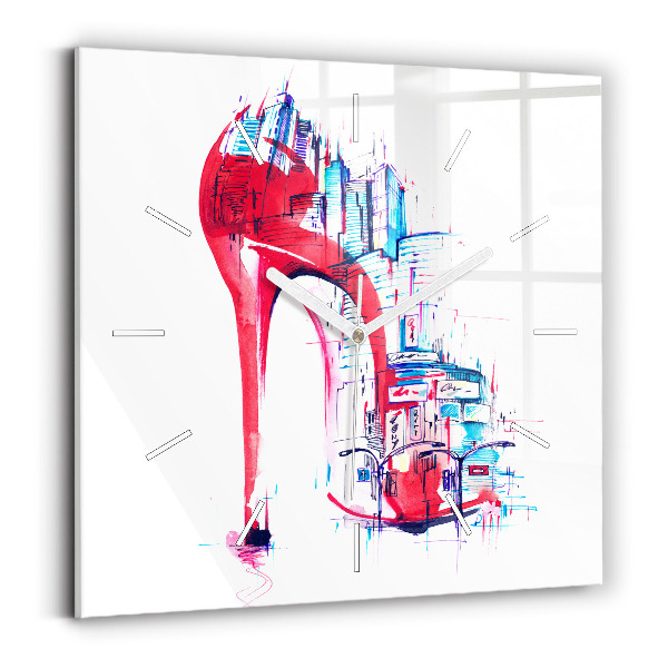 Square wall clock Red heel