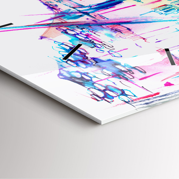 Square wall clock Rain umbrella and city