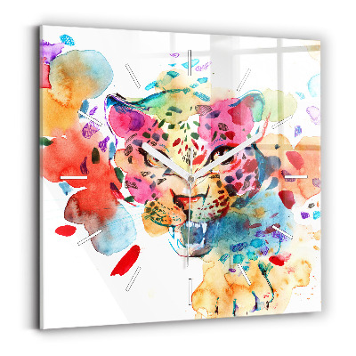 Square wall clock Abstract wild cat