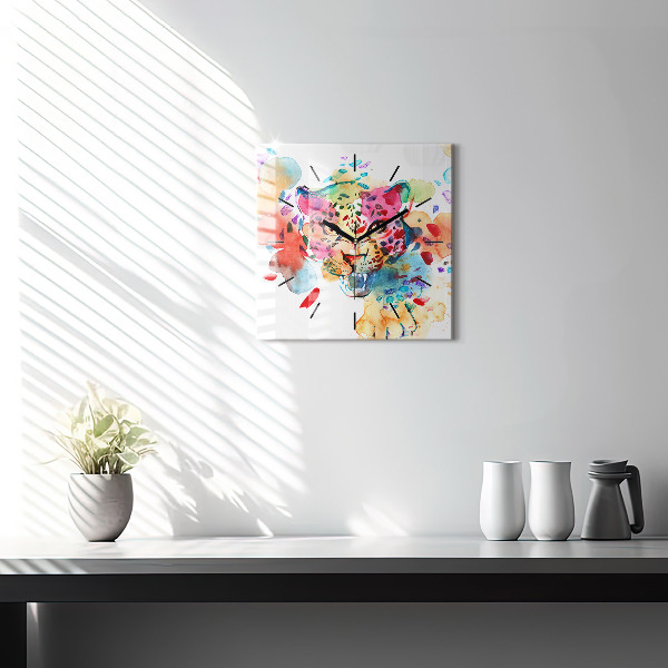 Square wall clock Abstract wild cat