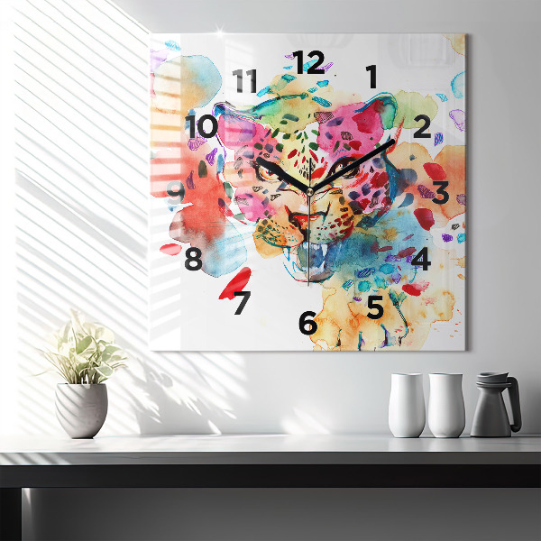 Square wall clock Abstract wild cat