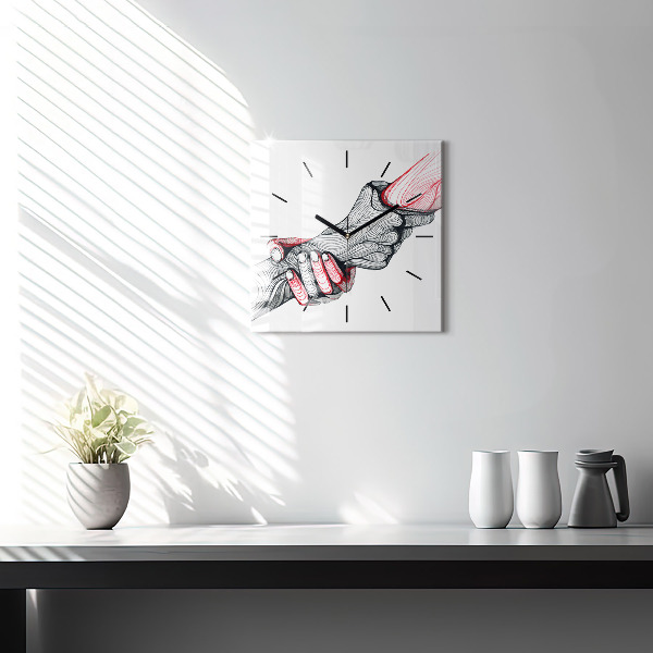 Square wall clock Holding hands
