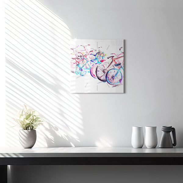 Square wall clock Colorful city bikes