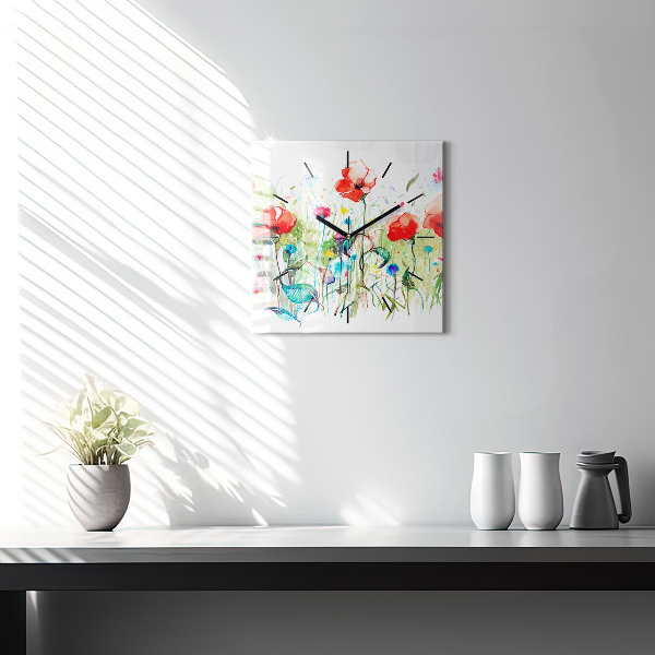 Square wall clock Flowers in the meadow