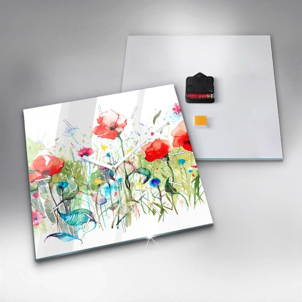 Square wall clock Flowers in the meadow