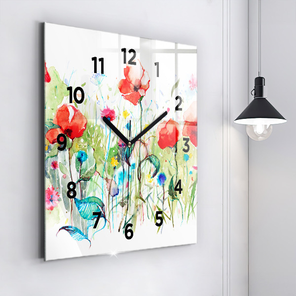 Square wall clock Flowers in the meadow