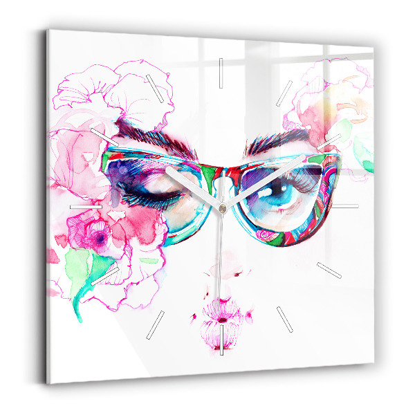 Square wall clock Woman with glasses