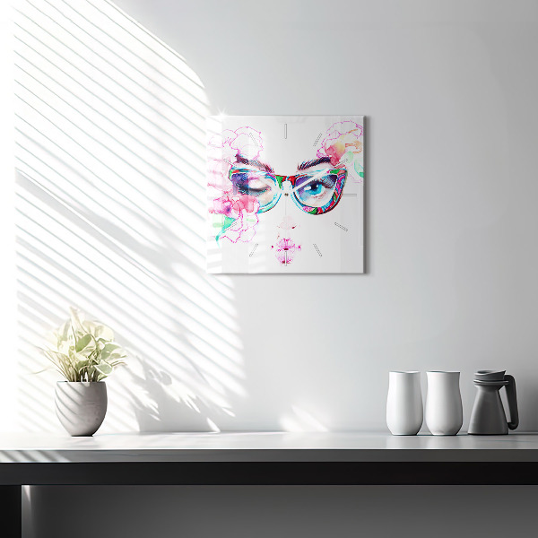 Square wall clock Woman with glasses