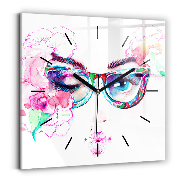 Square wall clock Woman with glasses