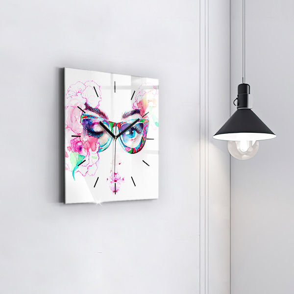 Square wall clock Woman with glasses