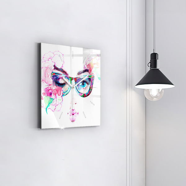 Square wall clock Woman with glasses