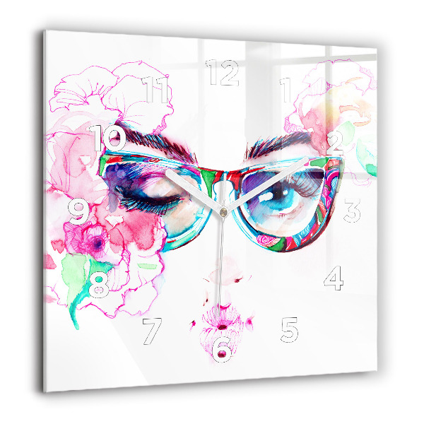 Square wall clock Woman with glasses
