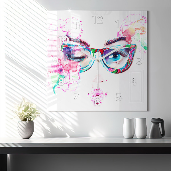 Square wall clock Woman with glasses