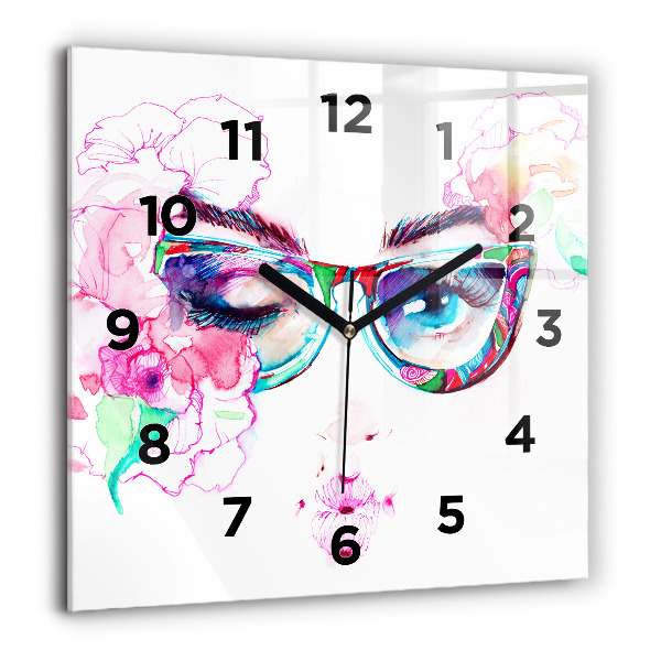Square wall clock Woman with glasses