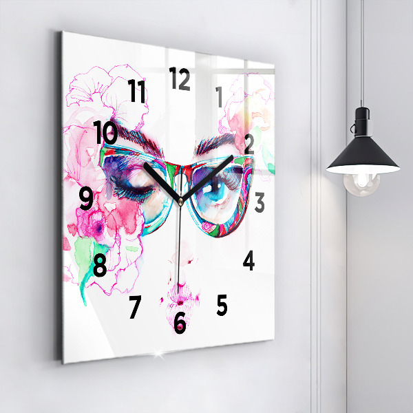 Square wall clock Woman with glasses