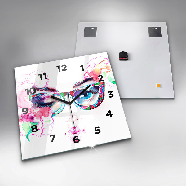 Square wall clock Woman with glasses