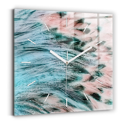 Square wall clock Colorful feathers