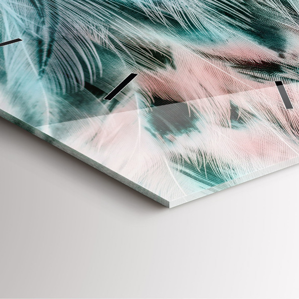 Square wall clock Colorful feathers