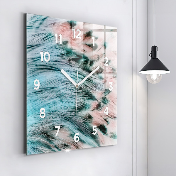 Square wall clock Colorful feathers