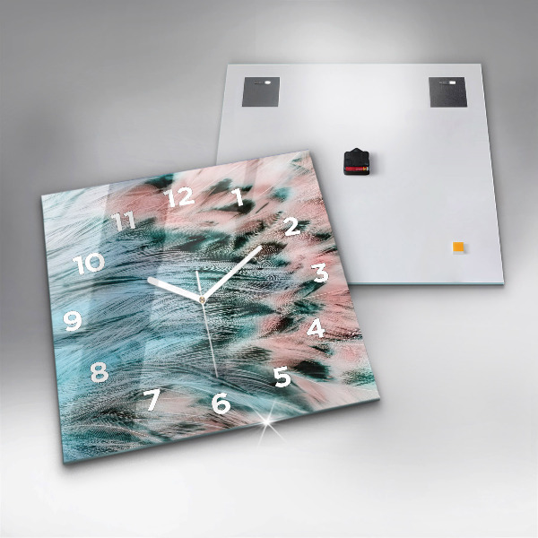 Square wall clock Colorful feathers