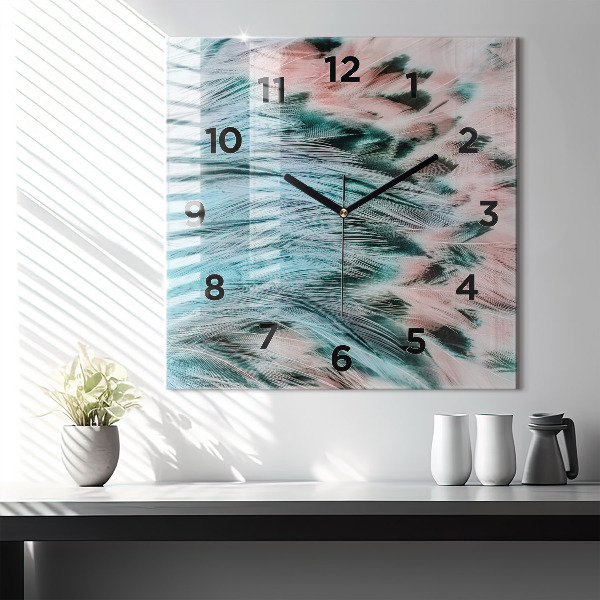 Square wall clock Colorful feathers