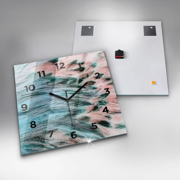 Square wall clock Colorful feathers