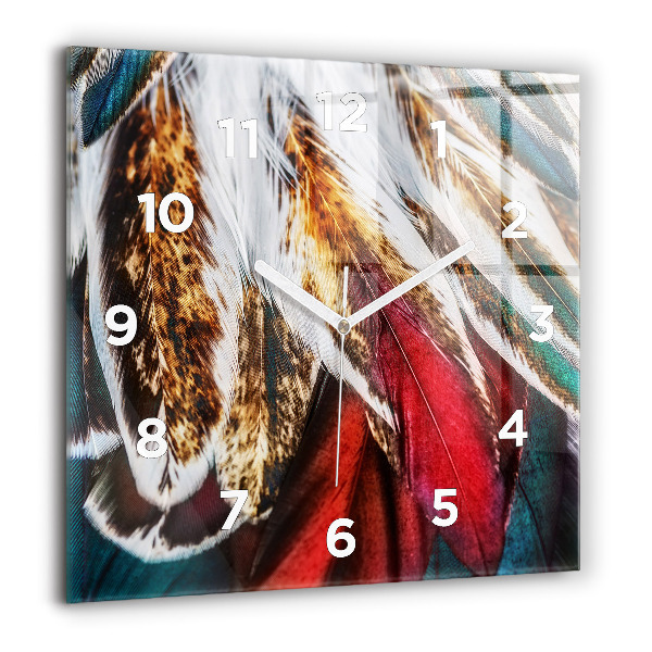Square wall clock Light brown bird feathers