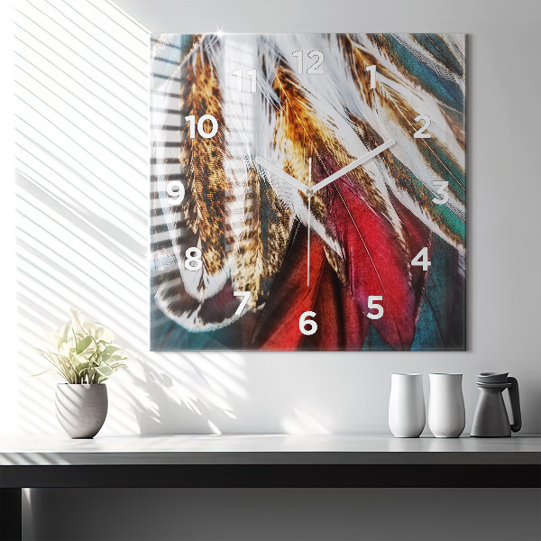 Square wall clock Light brown bird feathers