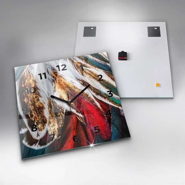 Square wall clock Light brown bird feathers