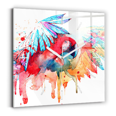 Square wall clock Colorful red parrot