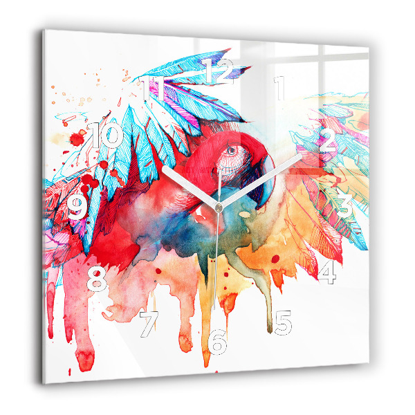 Square wall clock Colorful red parrot
