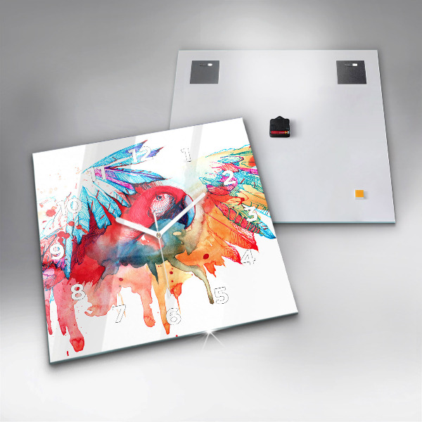 Square wall clock Colorful red parrot