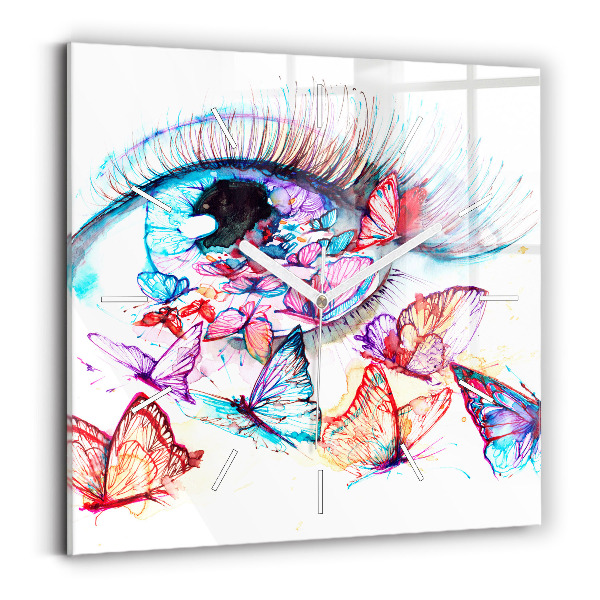 Square wall clock Colorful butterfly eye