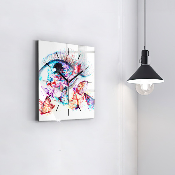 Square wall clock Colorful butterfly eye