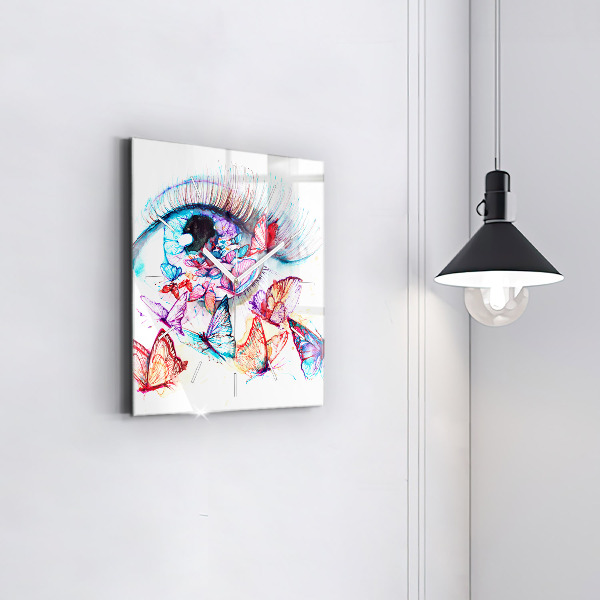 Square wall clock Colorful butterfly eye