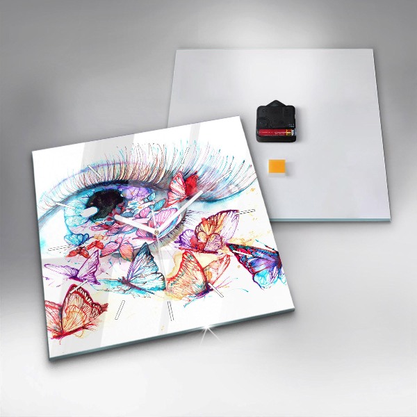 Square wall clock Colorful butterfly eye