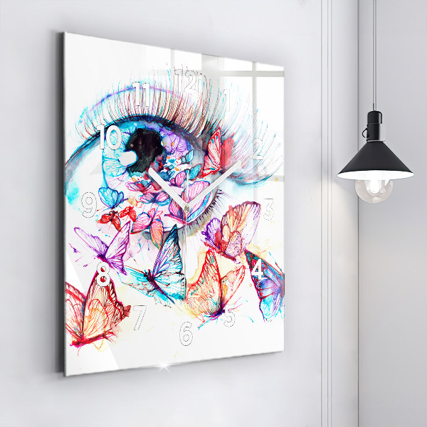 Square wall clock Colorful butterfly eye