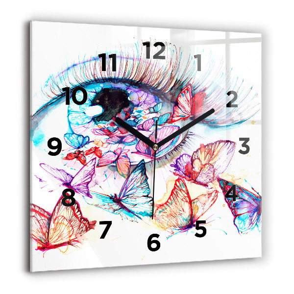 Square wall clock Colorful butterfly eye