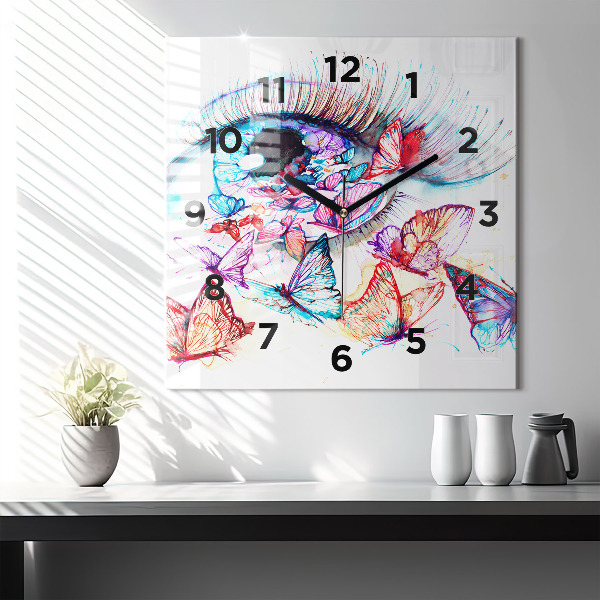 Square wall clock Colorful butterfly eye