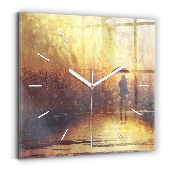 Square wall clock woman with umbrella