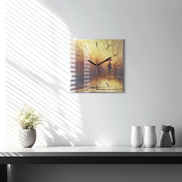 Square wall clock woman with umbrella