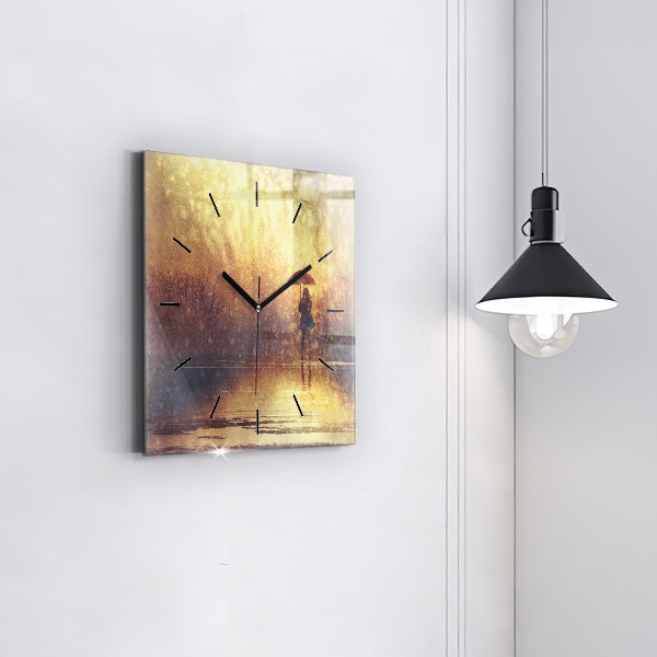 Square wall clock woman with umbrella